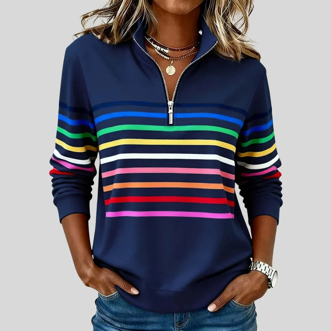 ROSIE | COLORFUL STRIPED QUARTER-ZIP SWEATSHIRT