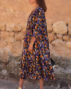 NATHALIE | RETRO PRINTED DRESS WITH V-NECK