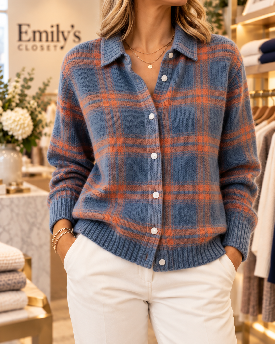 ELLEN | PLAID BUTTON-UP KNIT CARDIGAN