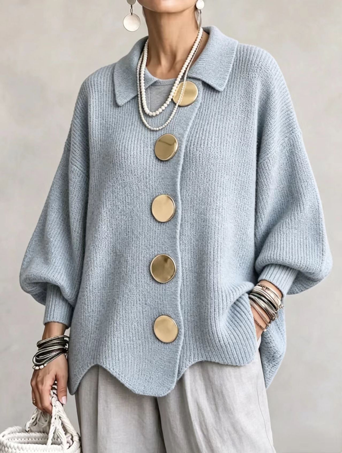 MABEL | OVERSIZED GOLD BUTTON CARDIGAN