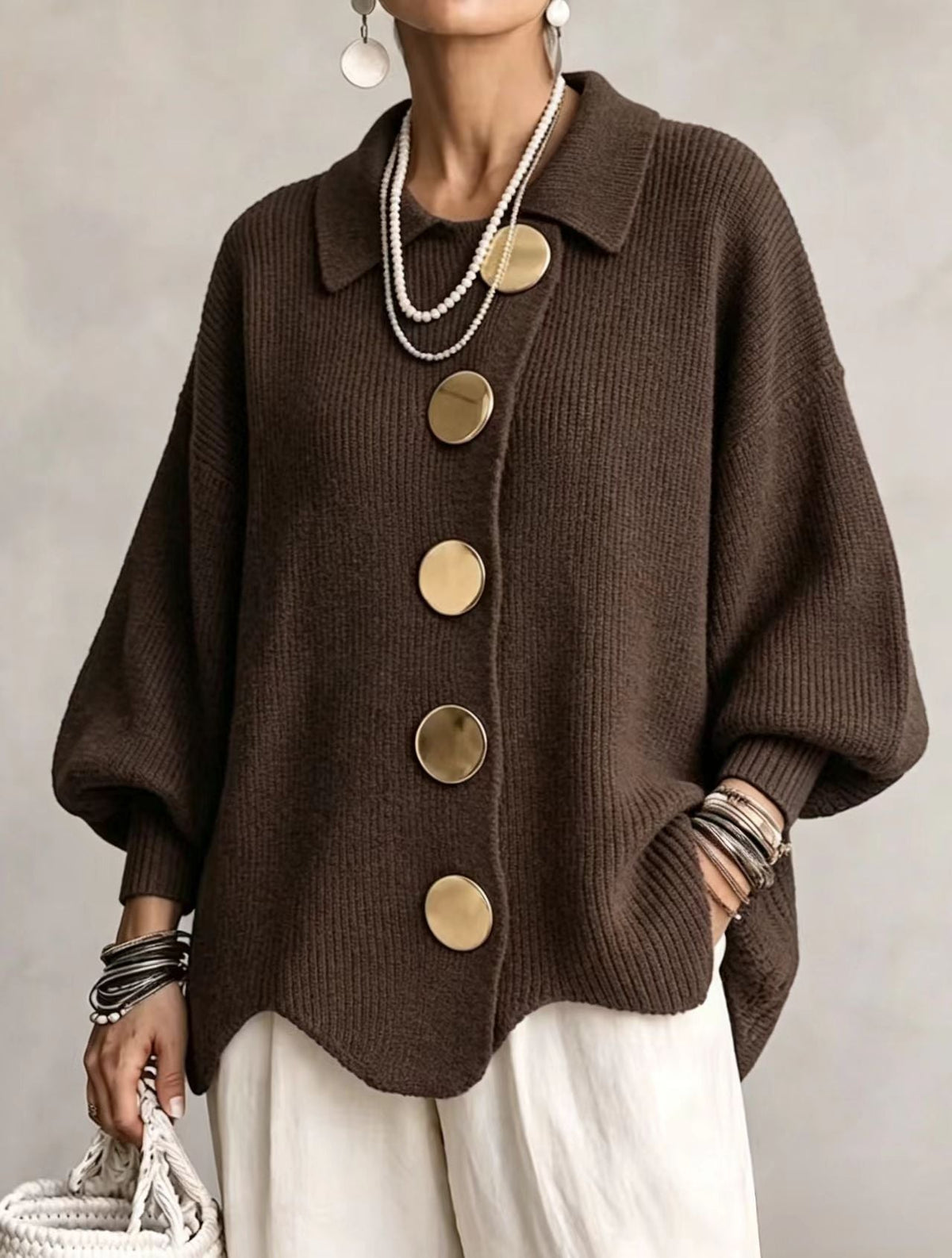 MABEL | OVERSIZED GOLD BUTTON CARDIGAN
