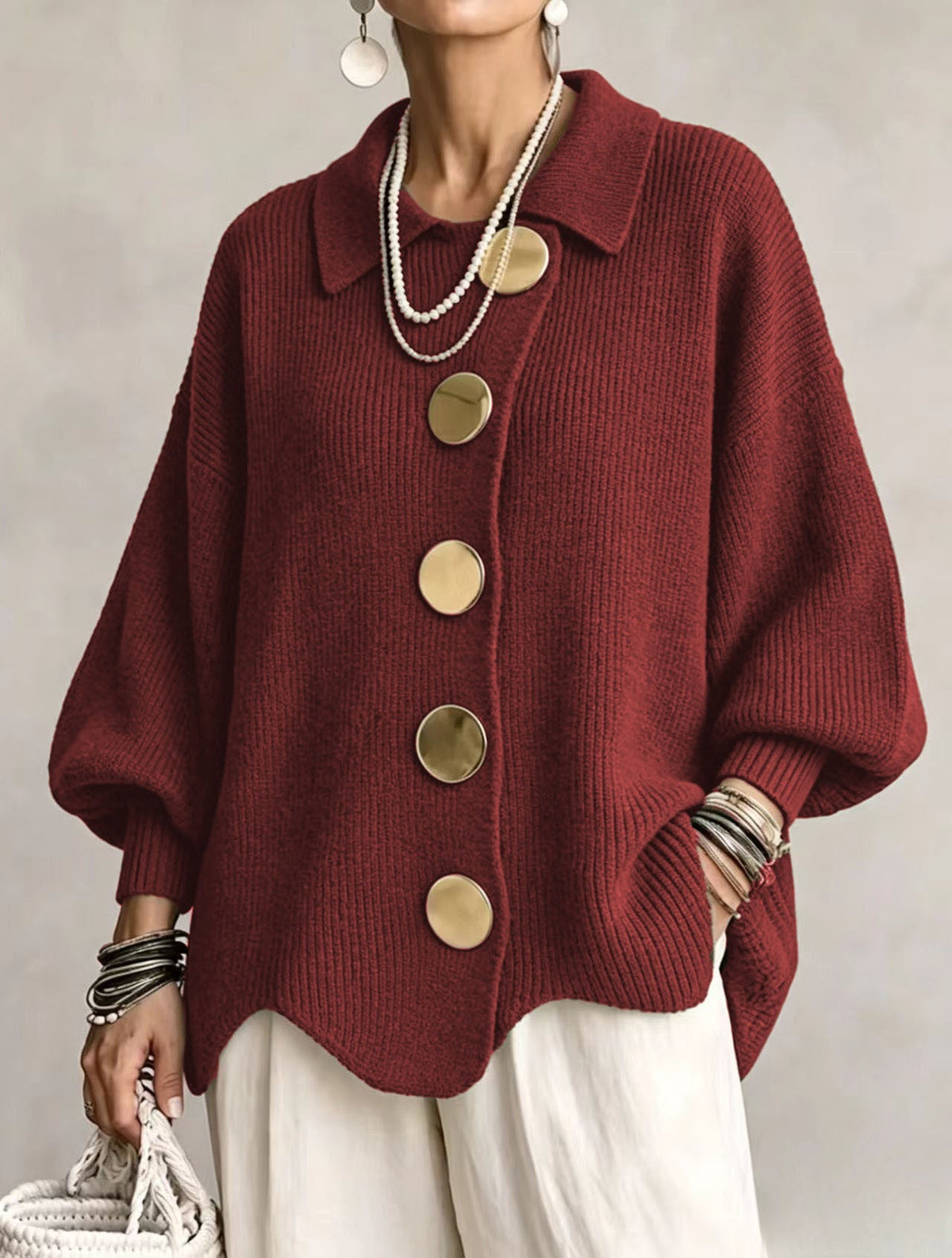 MABEL | OVERSIZED GOLD BUTTON CARDIGAN