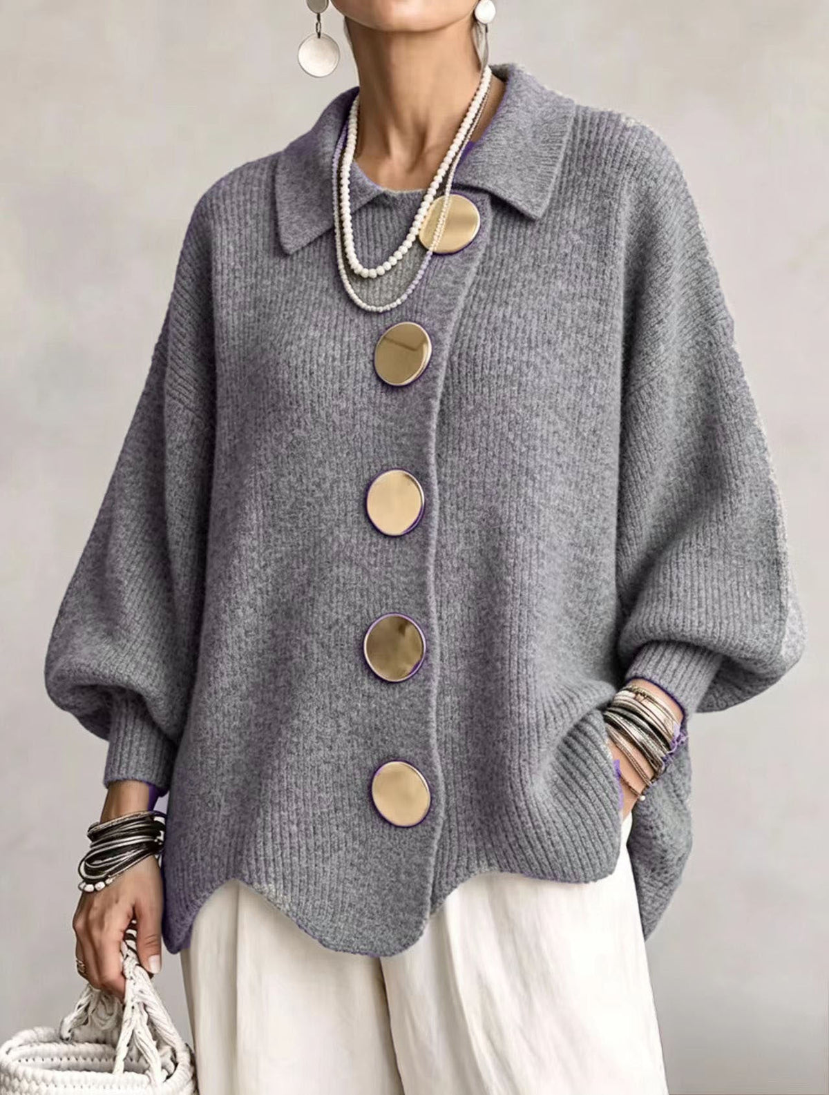 MABEL | OVERSIZED GOLD BUTTON CARDIGAN