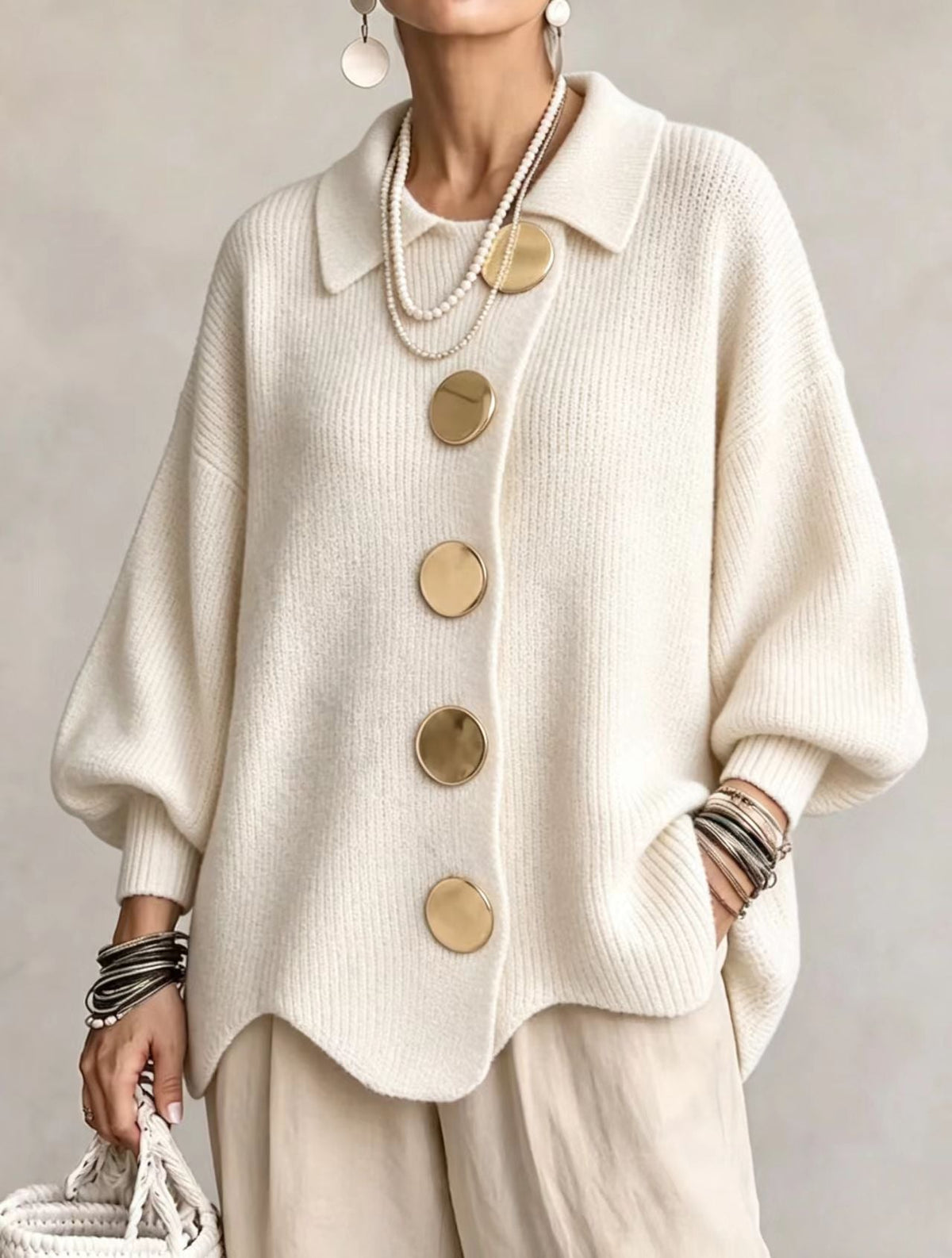 MABEL | OVERSIZED GOLD BUTTON CARDIGAN