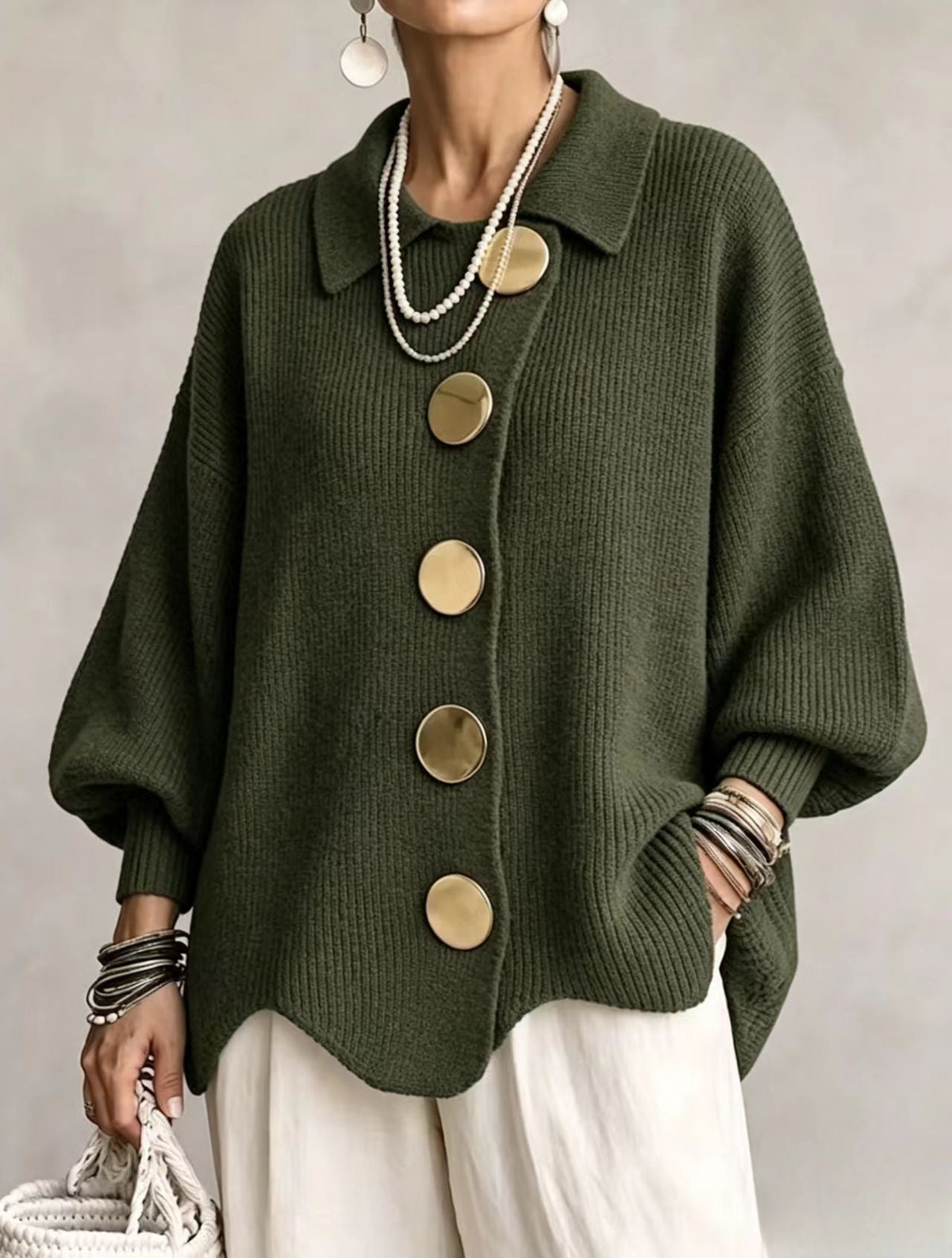 MABEL | OVERSIZED GOLD BUTTON CARDIGAN