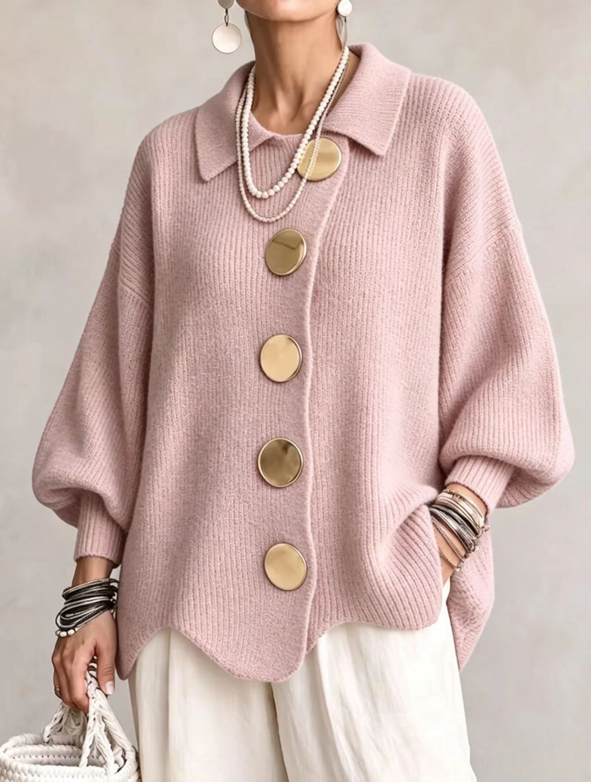 MABEL | OVERSIZED GOLD BUTTON CARDIGAN