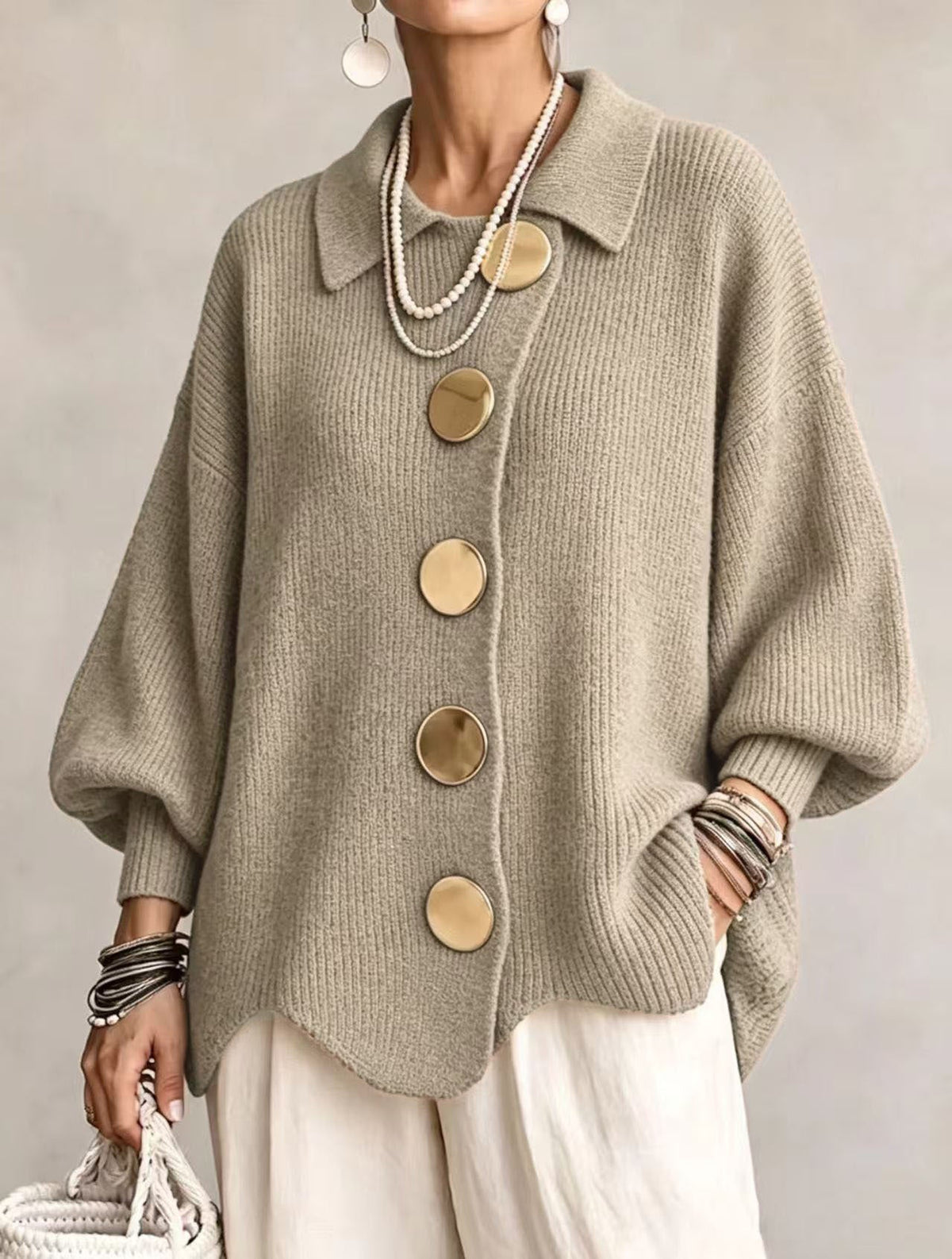 MABEL | OVERSIZED GOLD BUTTON CARDIGAN