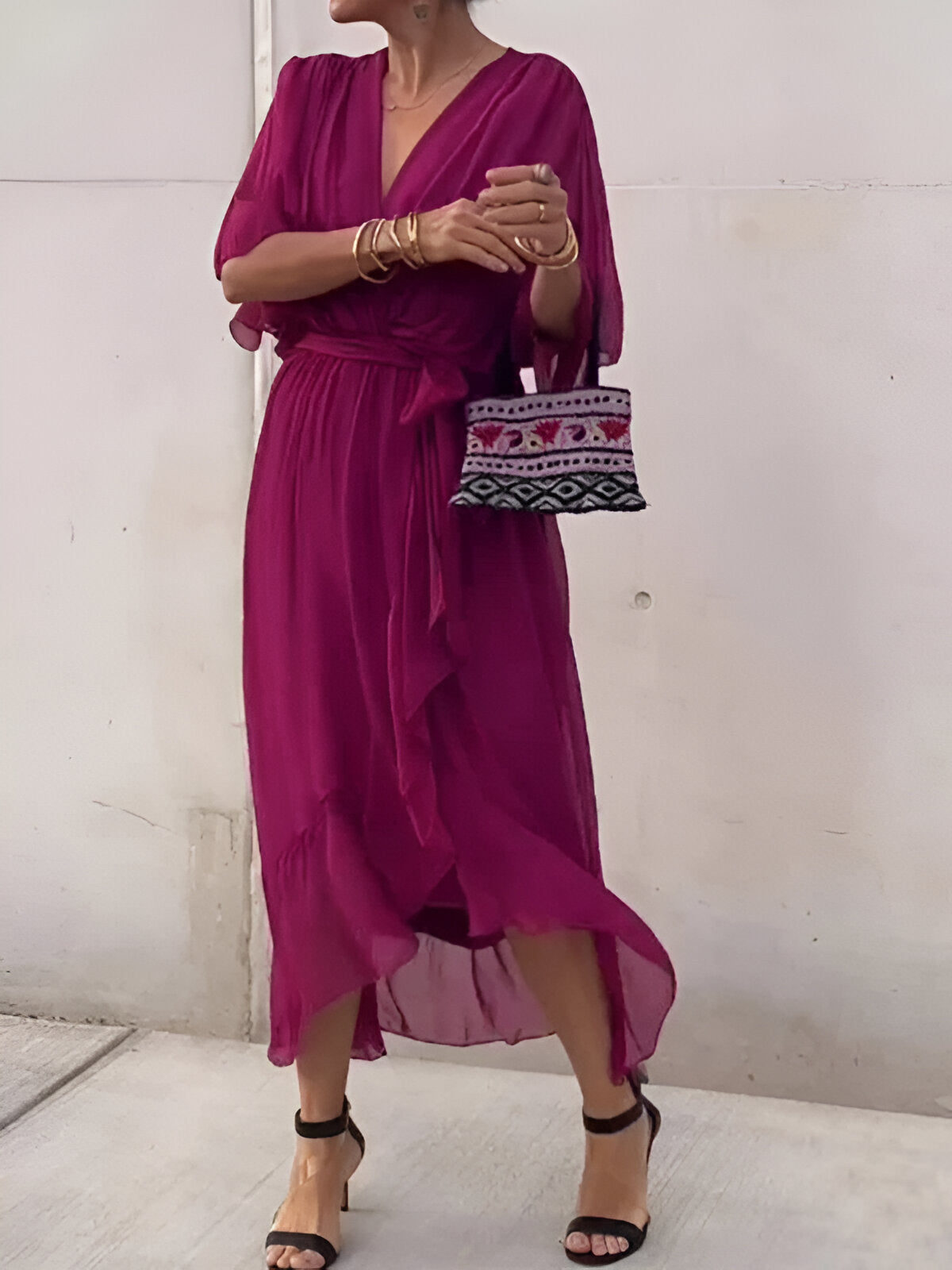 MONICA | CHIFFON DRESS WITH V-NECK