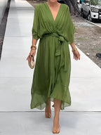 MONICA | CHIFFON DRESS WITH V-NECK