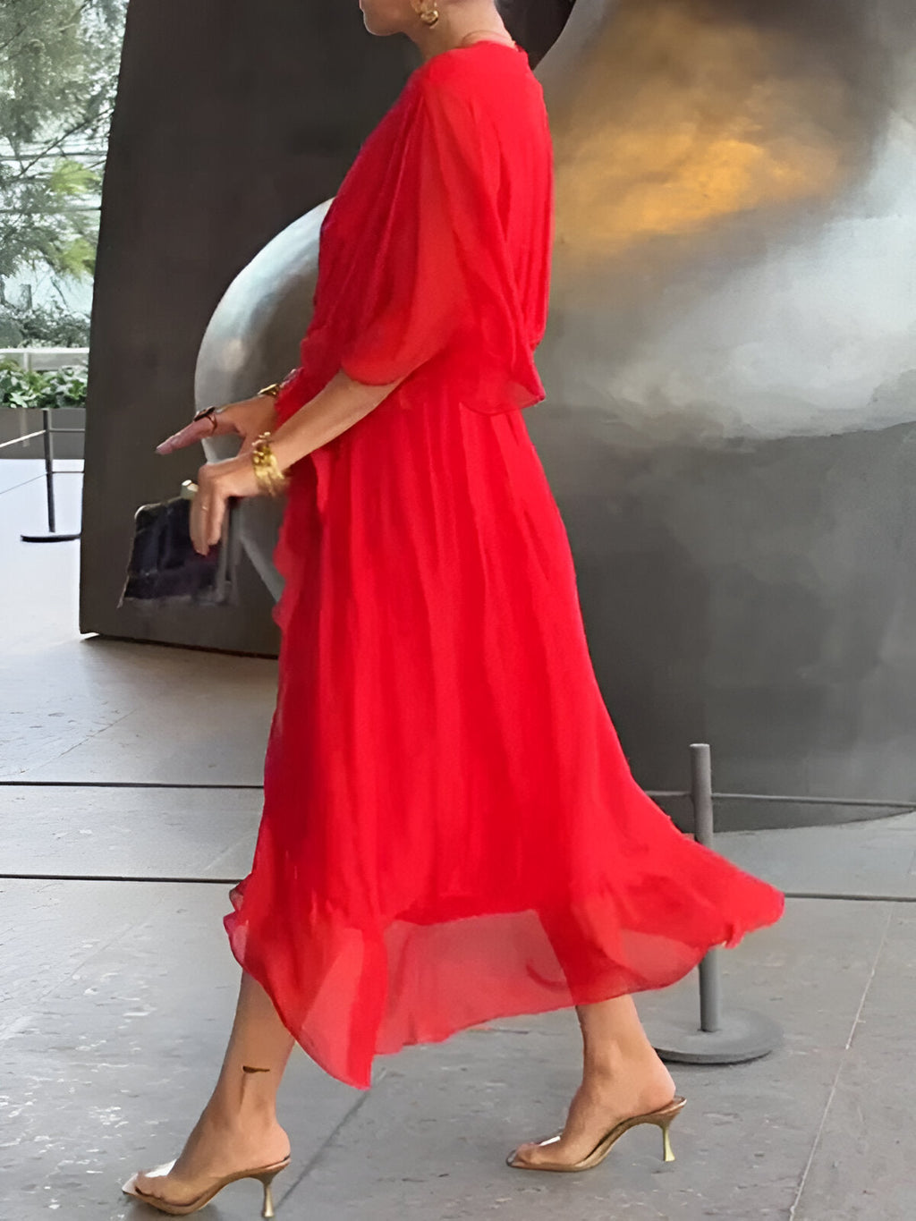 MONICA | CHIFFON DRESS WITH V-NECK