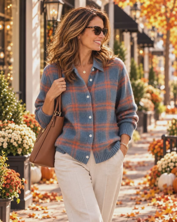 ELLEN | PLAID BUTTON-UP KNIT CARDIGAN